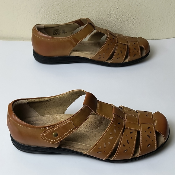 Earth Spirit Brown Flats Fisherman Women's Size 11 Preppy Casual Hoop & Loop - Picture 2 of 9